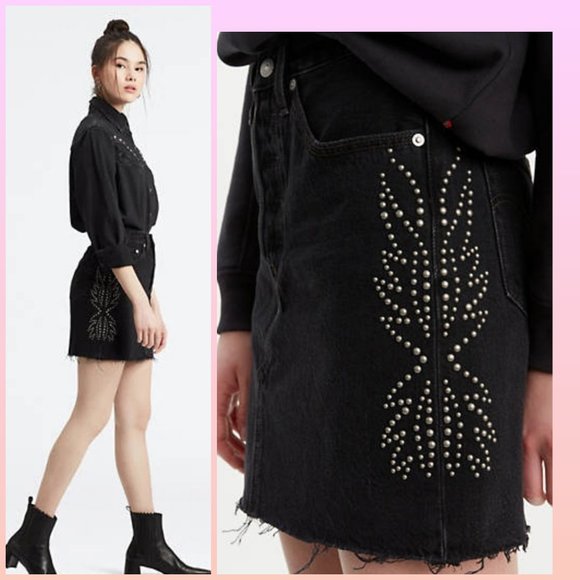 Levi's Dresses & Skirts - NWT Levi's High Rise Studded Black Jean Skirt Size 30